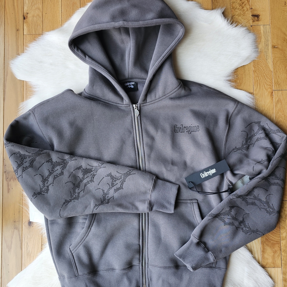 NWT Civil Regime Bad Bih Rhinestone Zip Up Hoodie In Vintage Ashes